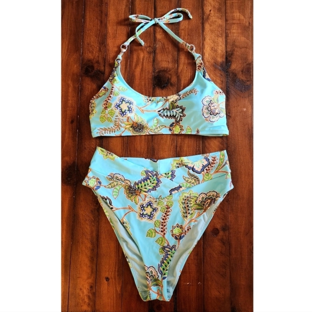 Aerie Floral Bikini Bottoms In Blue Mist